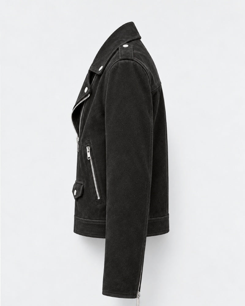 Mens Suede Black Biker Leather Jacket