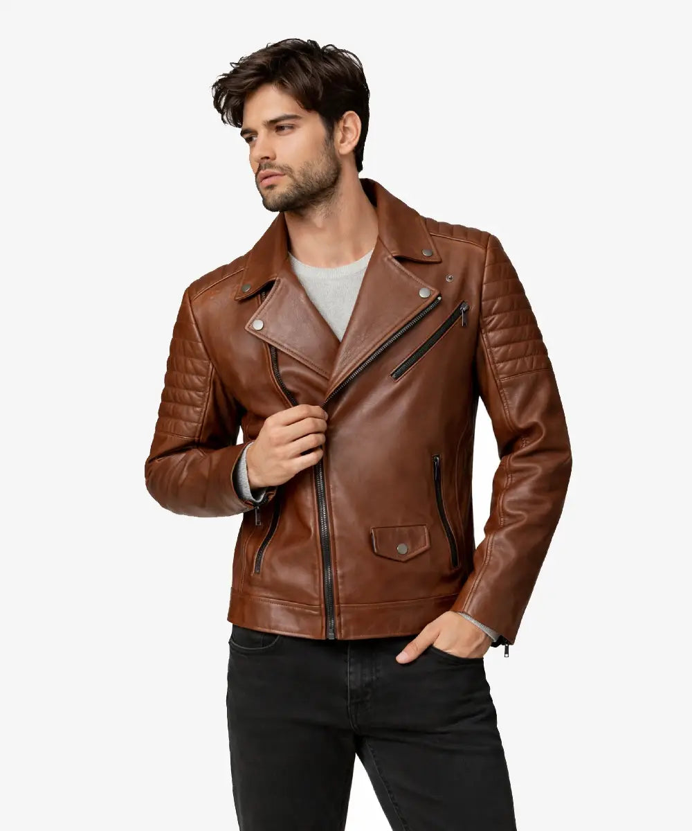 Mens Brown Leather Jacket With Removable Hood