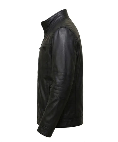 Mens Biker eather Bomber Jacket With Detachable Hood