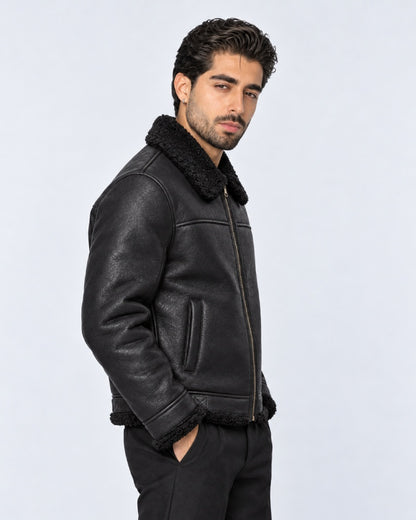 Mens Shearling Leather Bomber Jacket