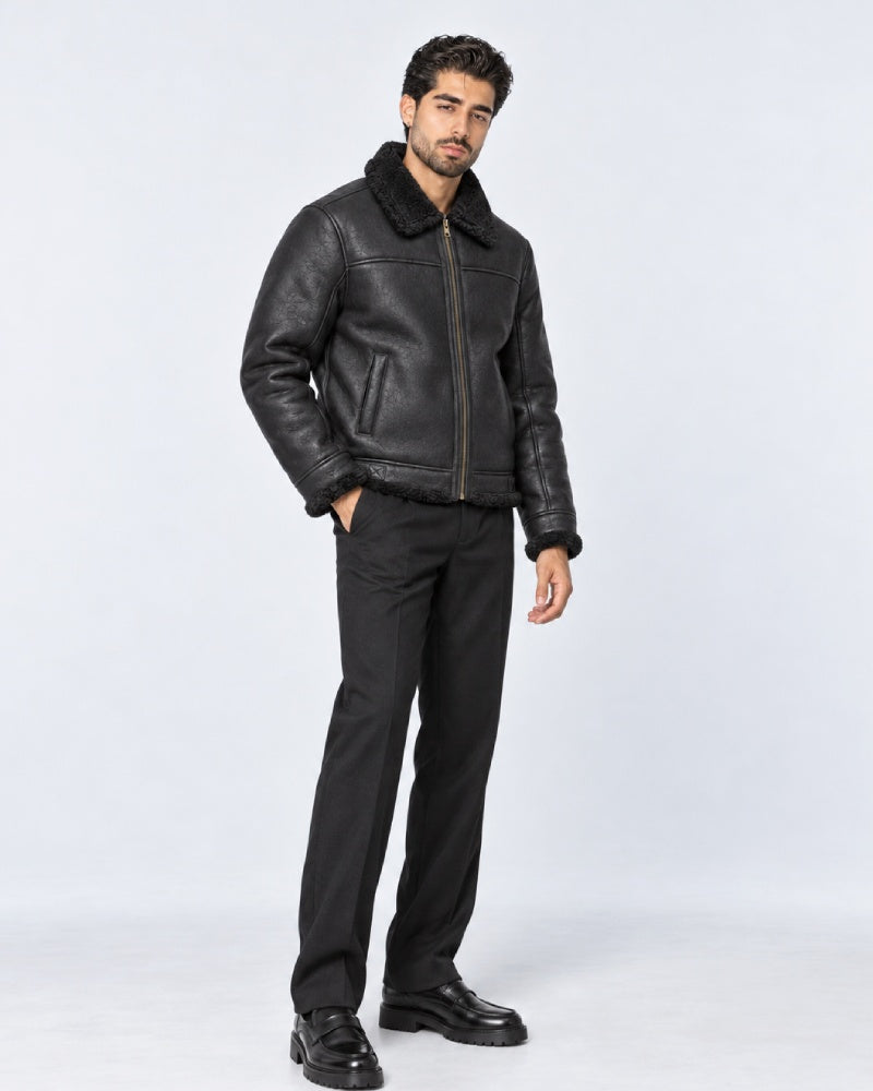 Mens Shearling Leather Bomber Jacket