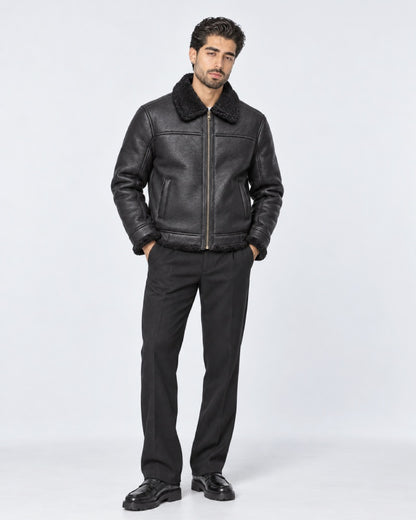Mens Shearling Leather Bomber Jacket