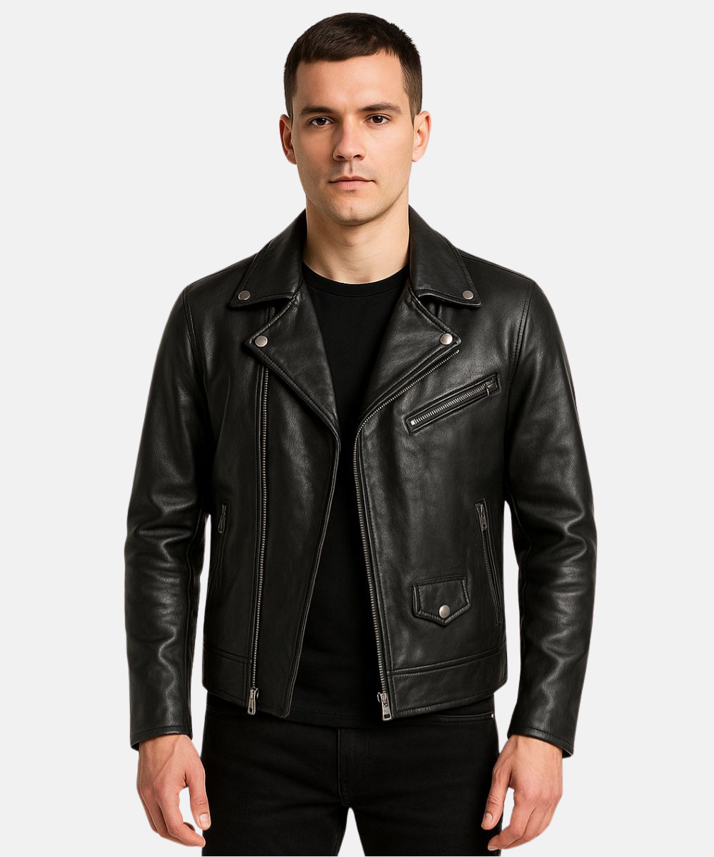 MensBikerVintageLeatherJacketBlack