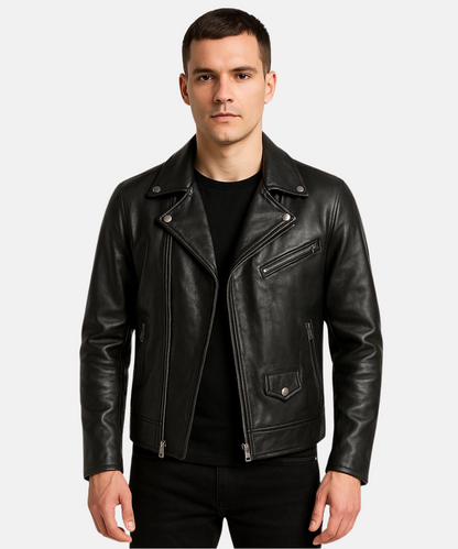 MensBikerVintageLeatherJacketBlack