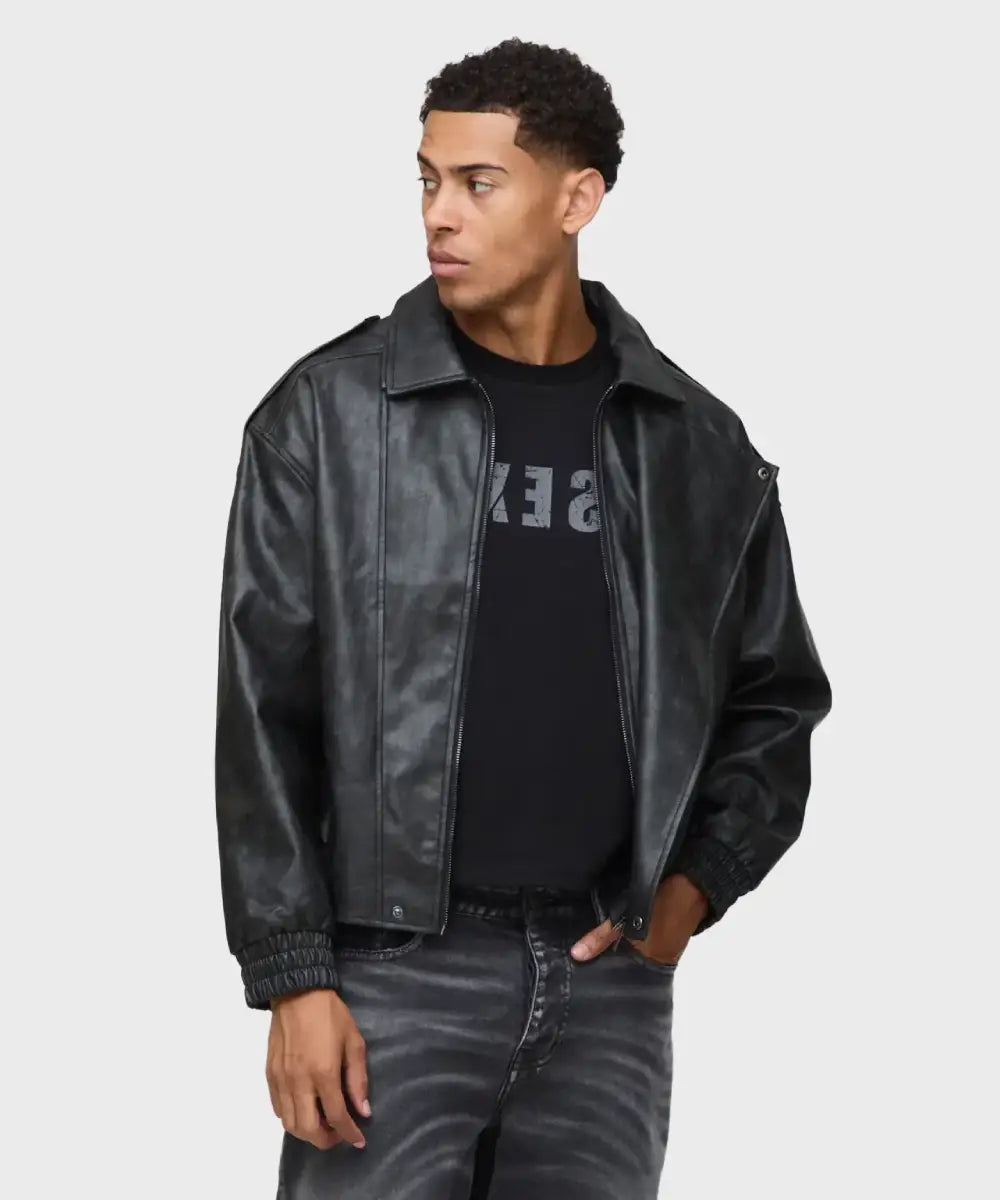 MensBlackOversizedDoubleCollaredJacket