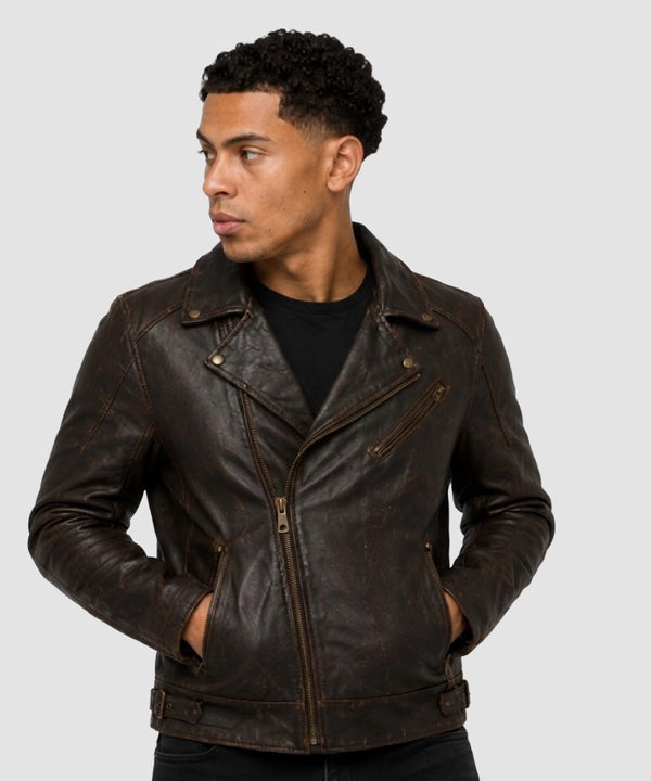 MensCoffeeBrownVintageLeatherBikerJacket