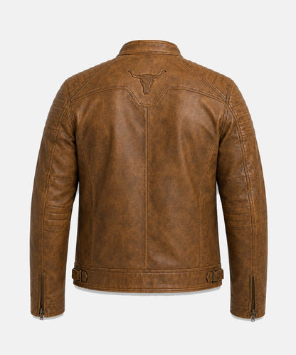 MensDistressedTanCafeRacerLeatherJacket