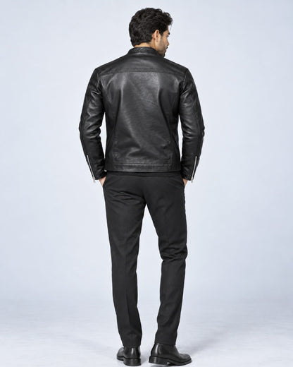 MensPlainBlackLeatherJacket