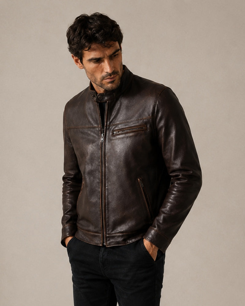 MensPremiumDarkBrownLeatherRacerJacket