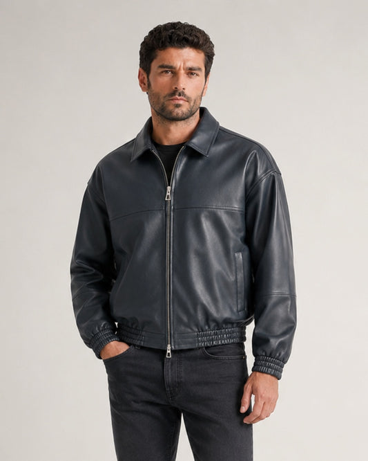 MensSignatureMidnightBlueLeatherBlousonBomberJacket