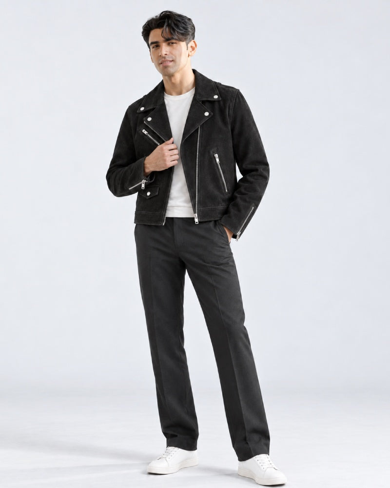 Mens Suede Black Biker Leather Jacket