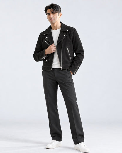 Mens Suede Black Biker Leather Jacket
