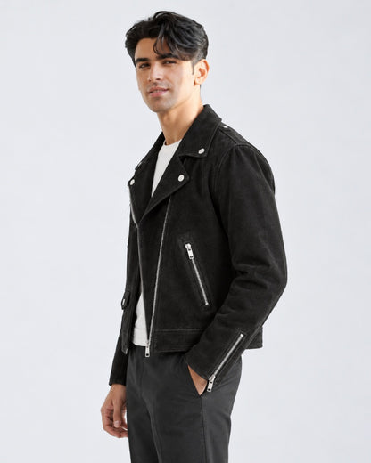 Mens Suede Black Biker Leather Jacket