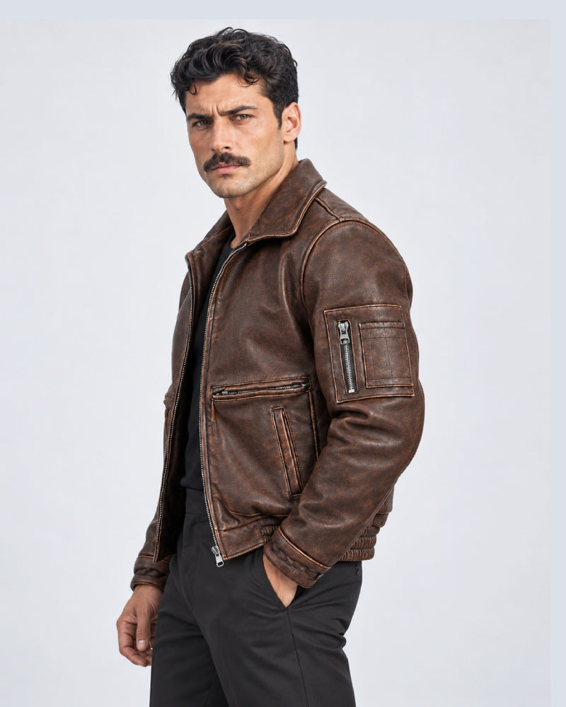Russian Distressed Cowhide Leather Jacket