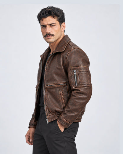 Russian Distressed Cowhide Leather Jacket
