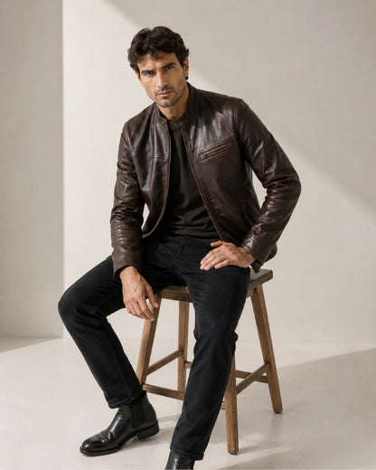 MensVintageDarkBrownHeritageLeatherRacerBikerJacket