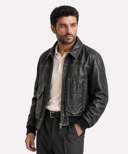 MensVintageEffectSmokedLeatherJacket