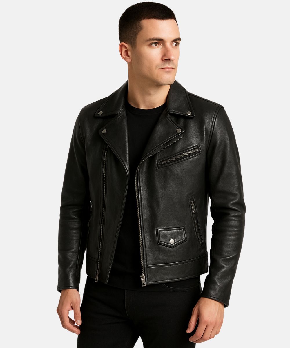 MensVintageLeatherBikerJacketBlack