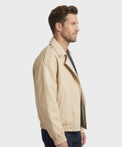 Mens Biker OFfWhiteOversizedDoubleCollaredJacket