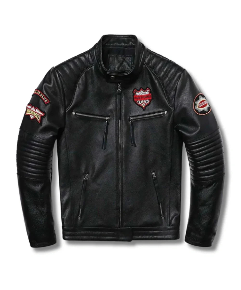 Mens Black Skull Motorcycle Leather Jacket
