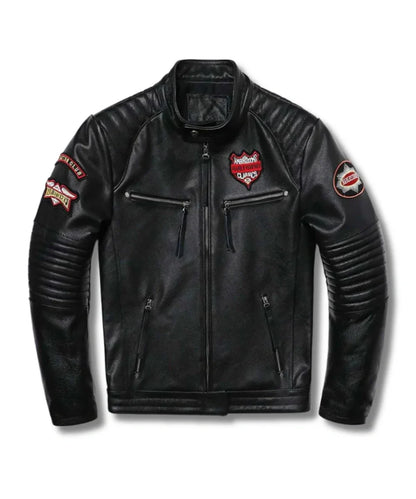 Mens Black Skull Motorcycle Leather Jacket