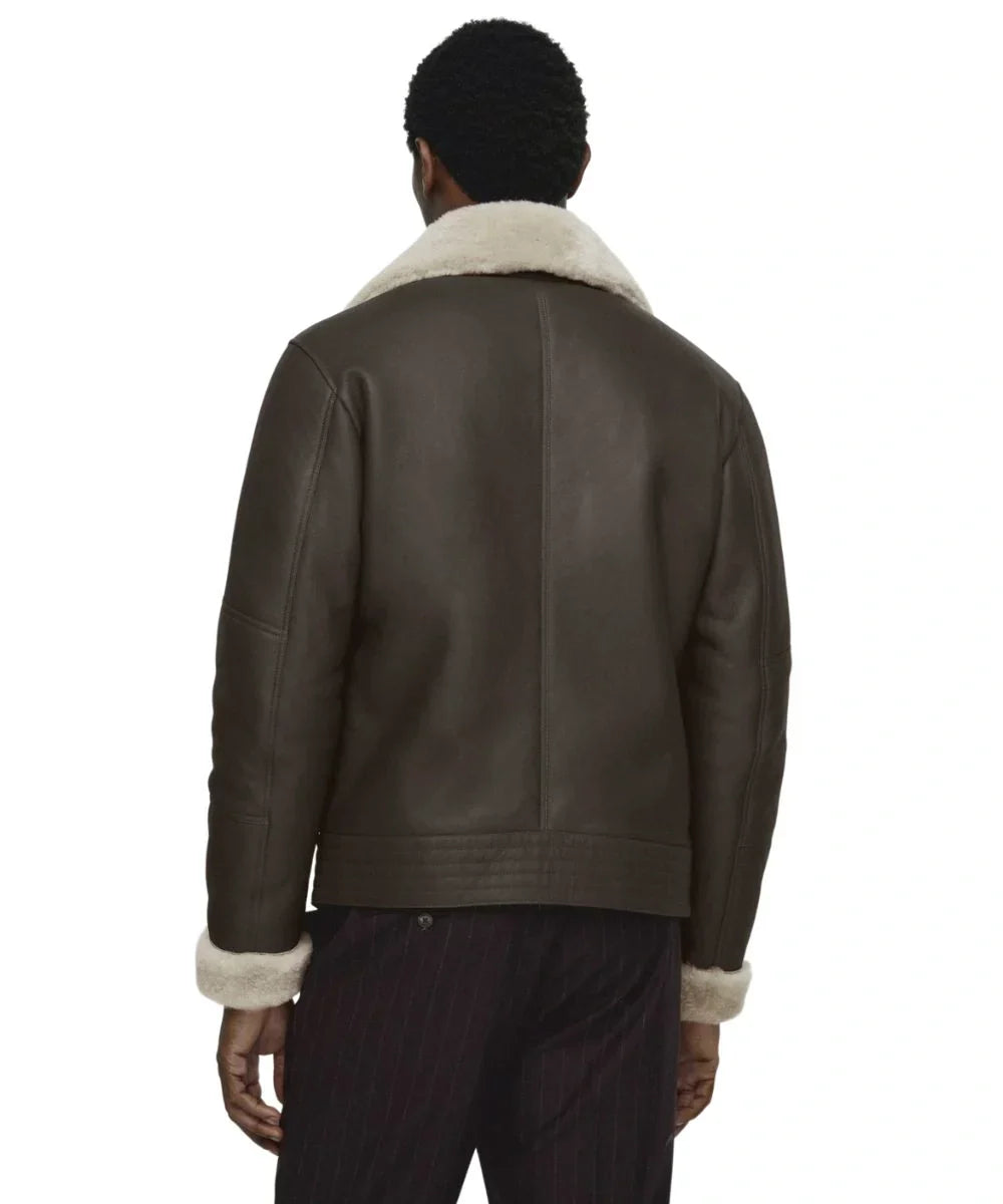 Mens Brown Aviator Shearling Leather Bomber Jacket 