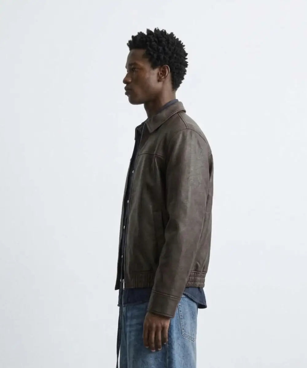 Mens Brown LeatherEffectBomberJacket