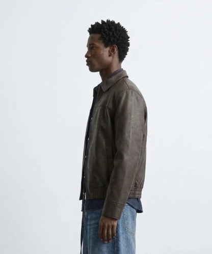 Mens Brown LeatherEffectBomberJacket