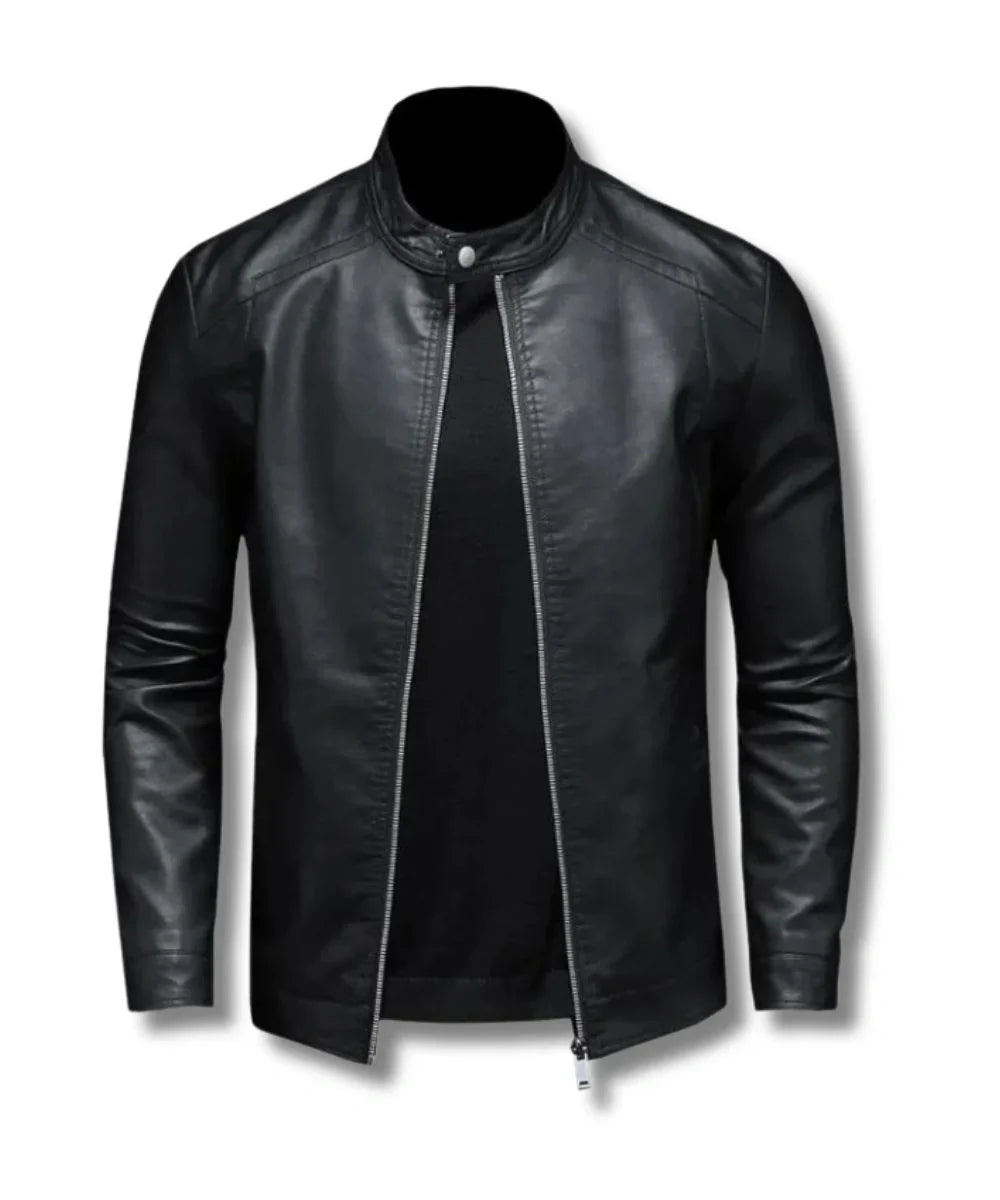 Mens Plain Black Leather Bomber Jacket