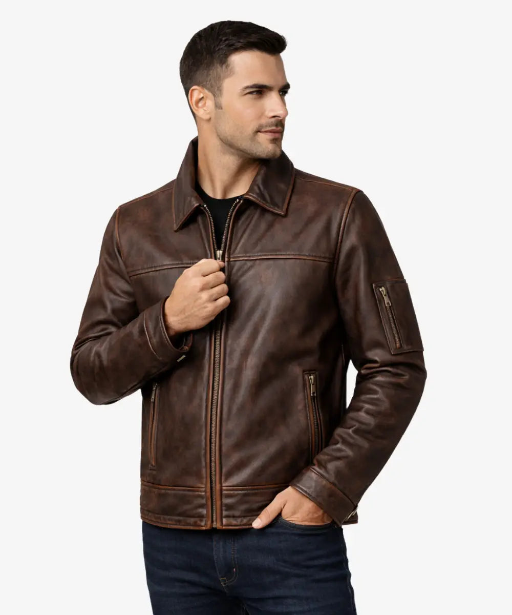 Mens_Plain_Brown_Leather_Biker_Jacket