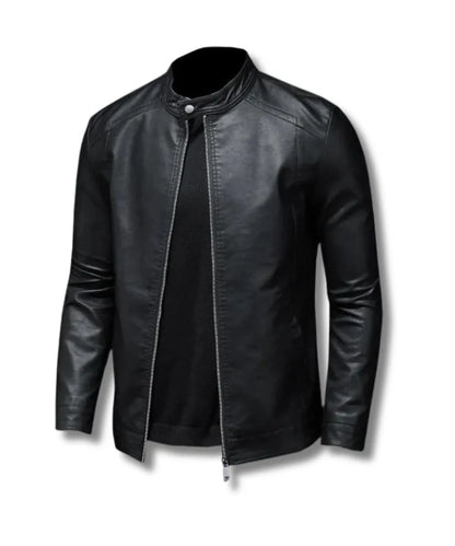 Mens Plain Leather Black Bomber Jacket 