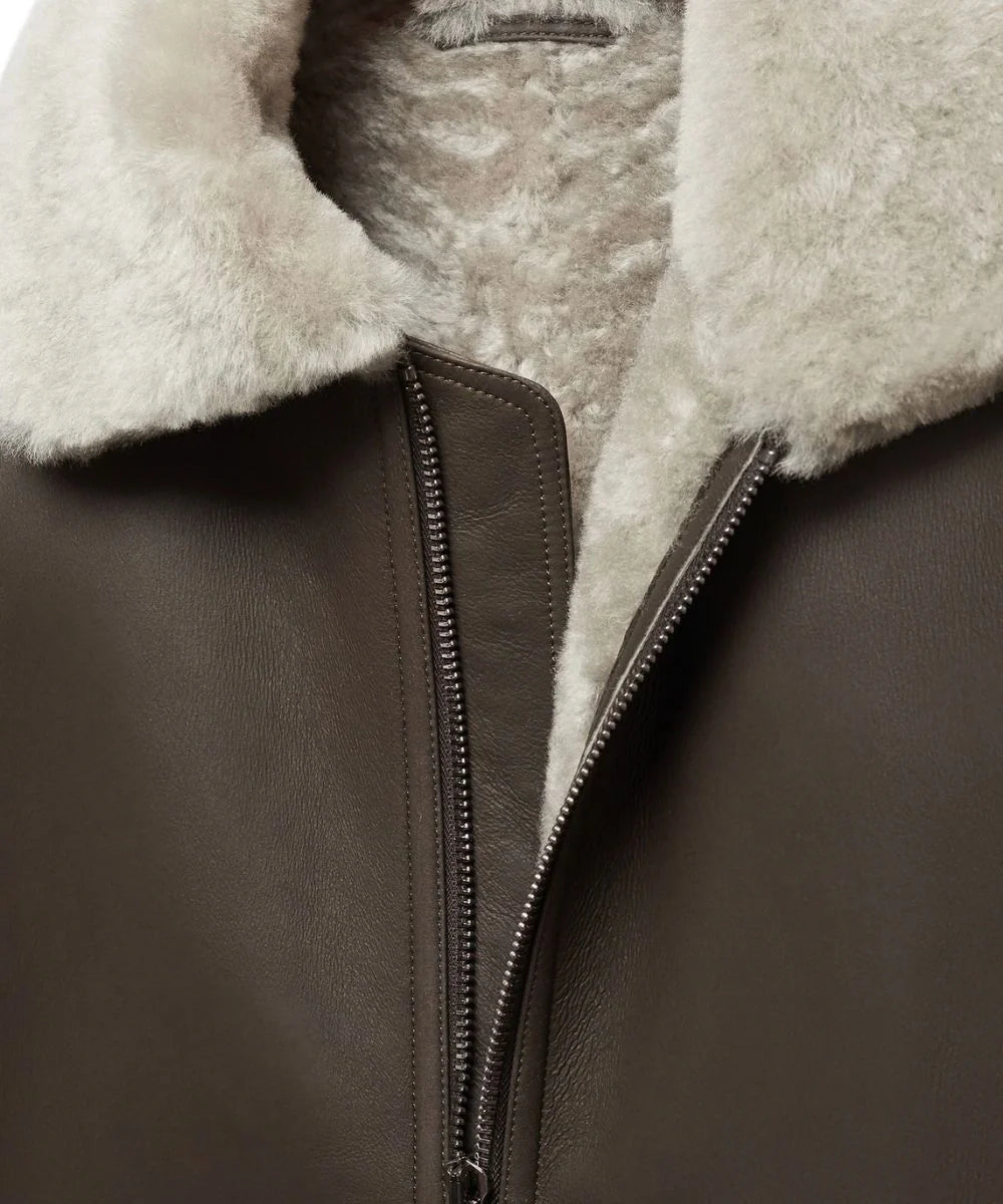 Mens Shearling Brown Leather Aviator Jacket