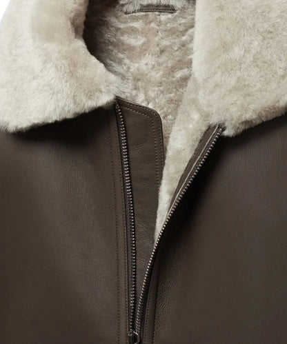 Mens Shearling Brown Leather Aviator Jacket