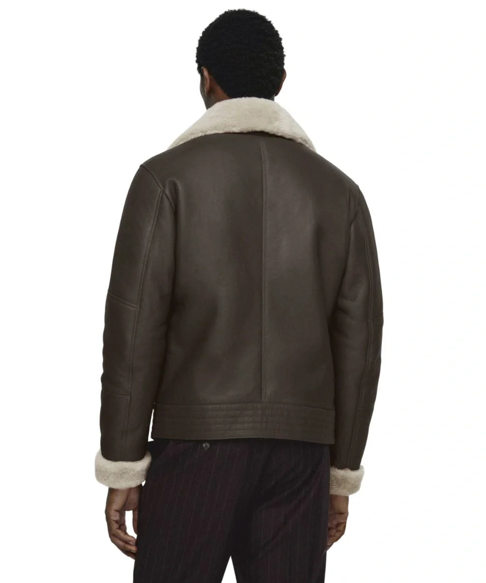 Mens Shearling Leather Aviator Jacket Brown