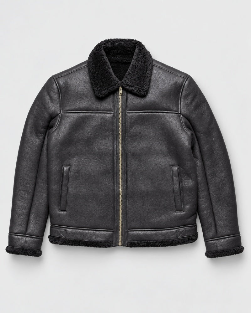 Mens Shearling Leather Bomber Jacket