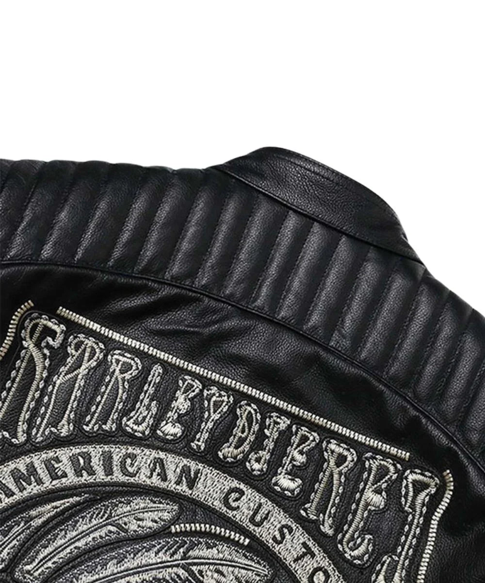 Mens Skull Black Motorcycle Leather Jacket 