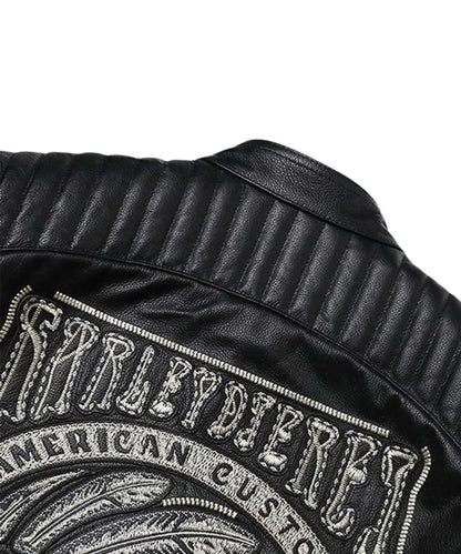 Mens Skull Black Motorcycle Leather Jacket 