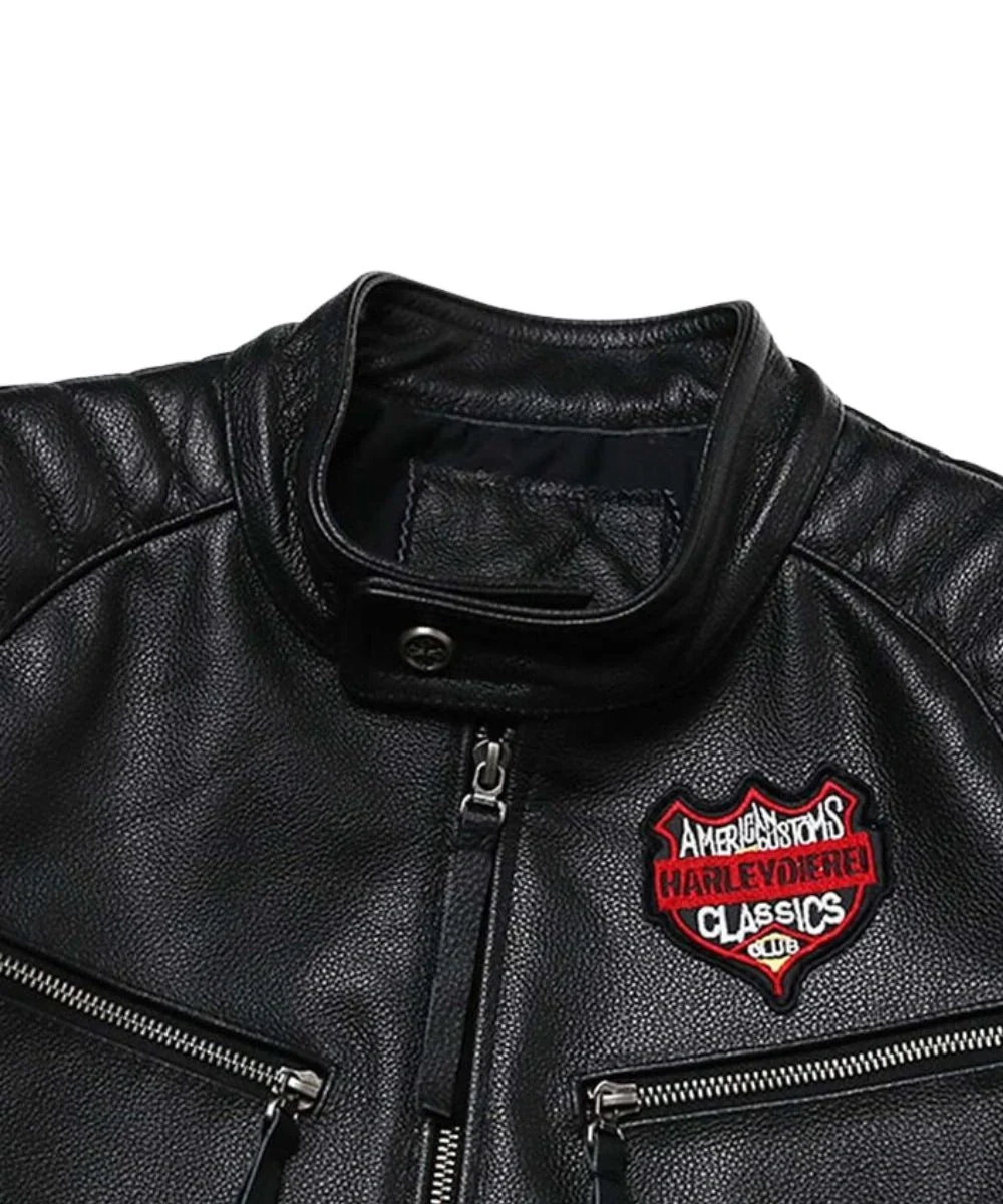 Mens Skull Motorcycle Black Leather Jacket 