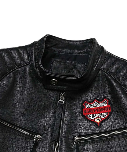 Mens Skull Motorcycle Black Leather Jacket 