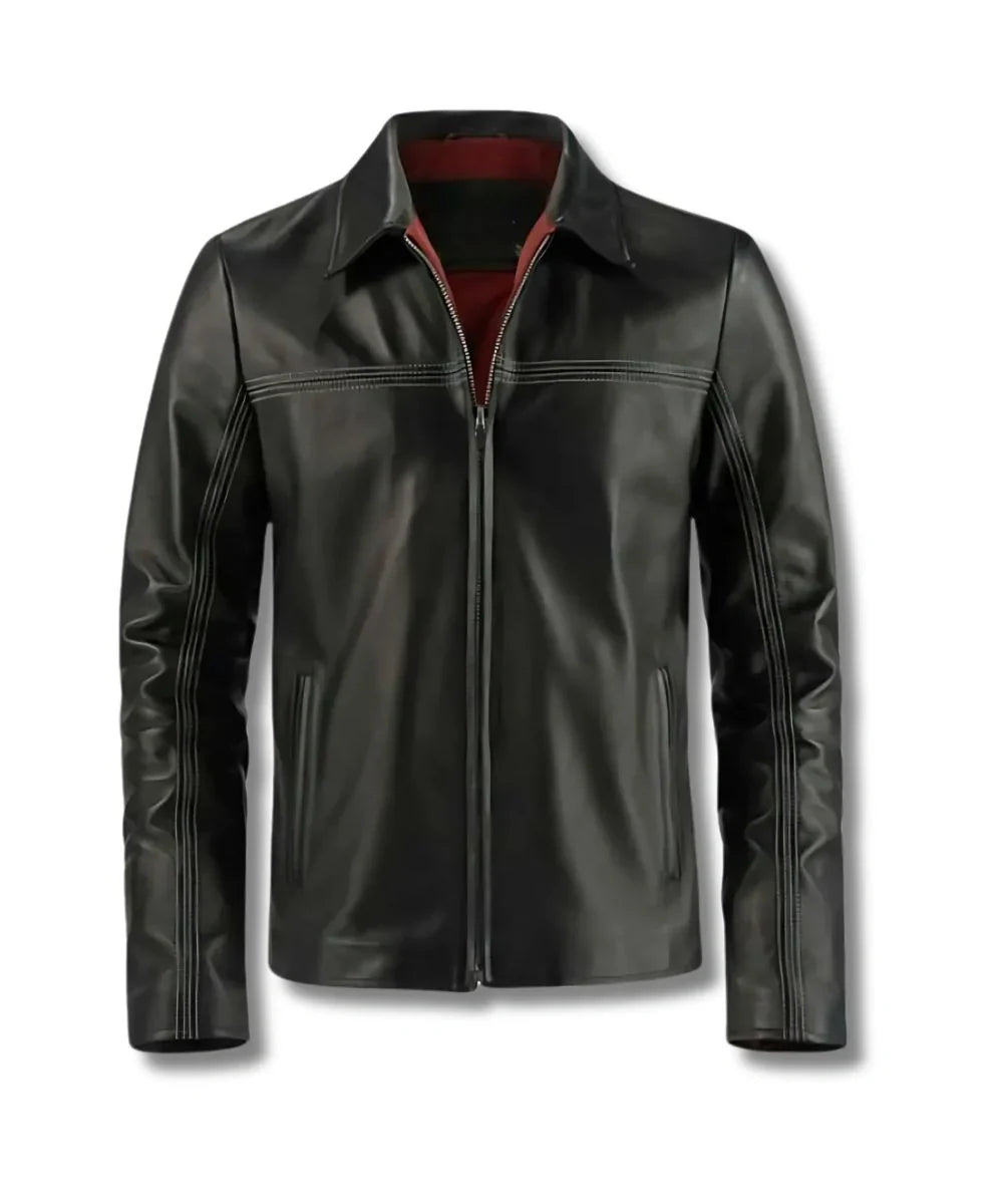Mens Slim Fit Black Motorcycle Leather Jacket 