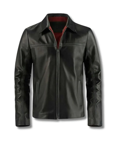 Mens Slim Fit Black Motorcycle Leather Jacket 