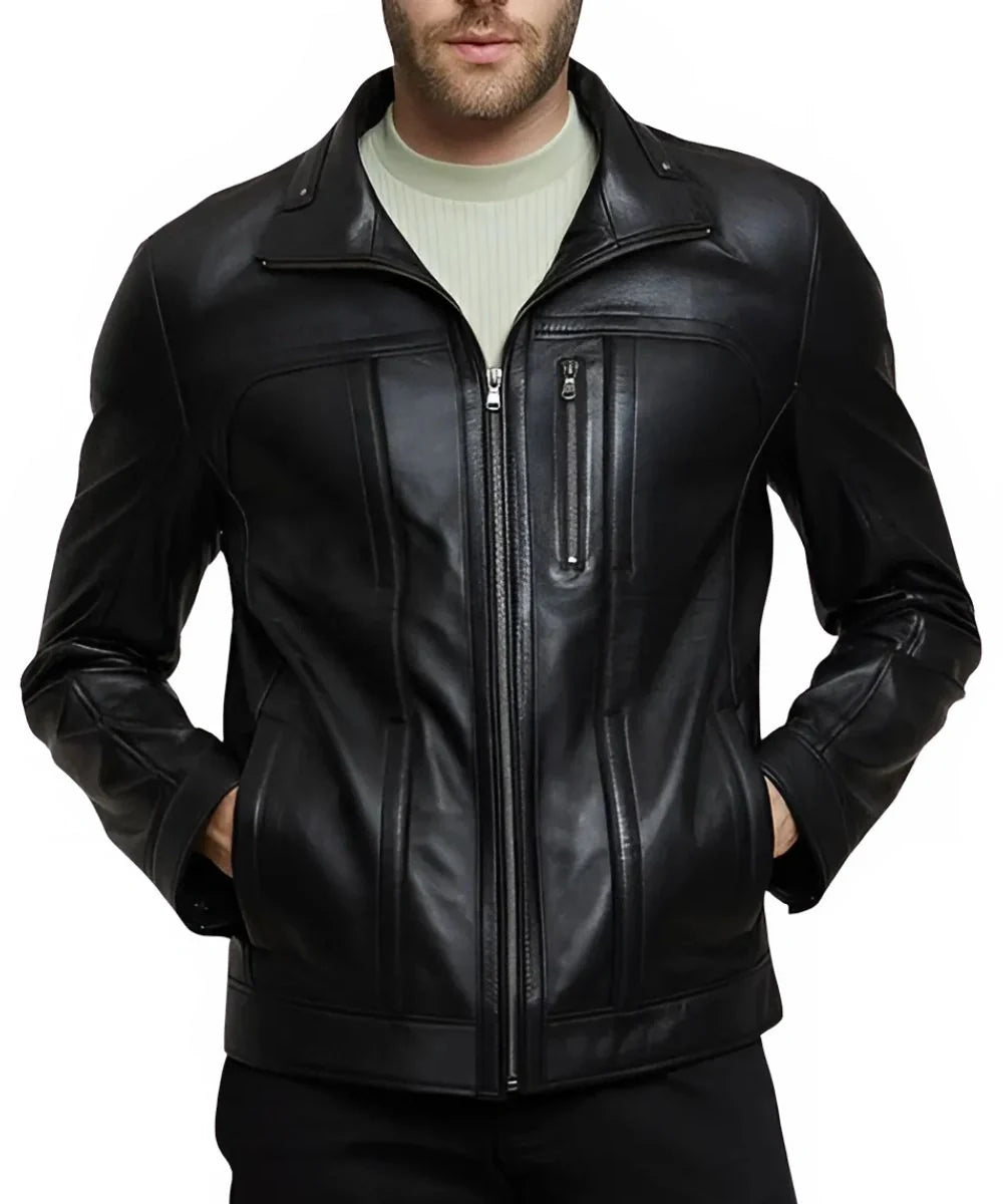 Mens Slim Fit Leather Motorcycle Jacket