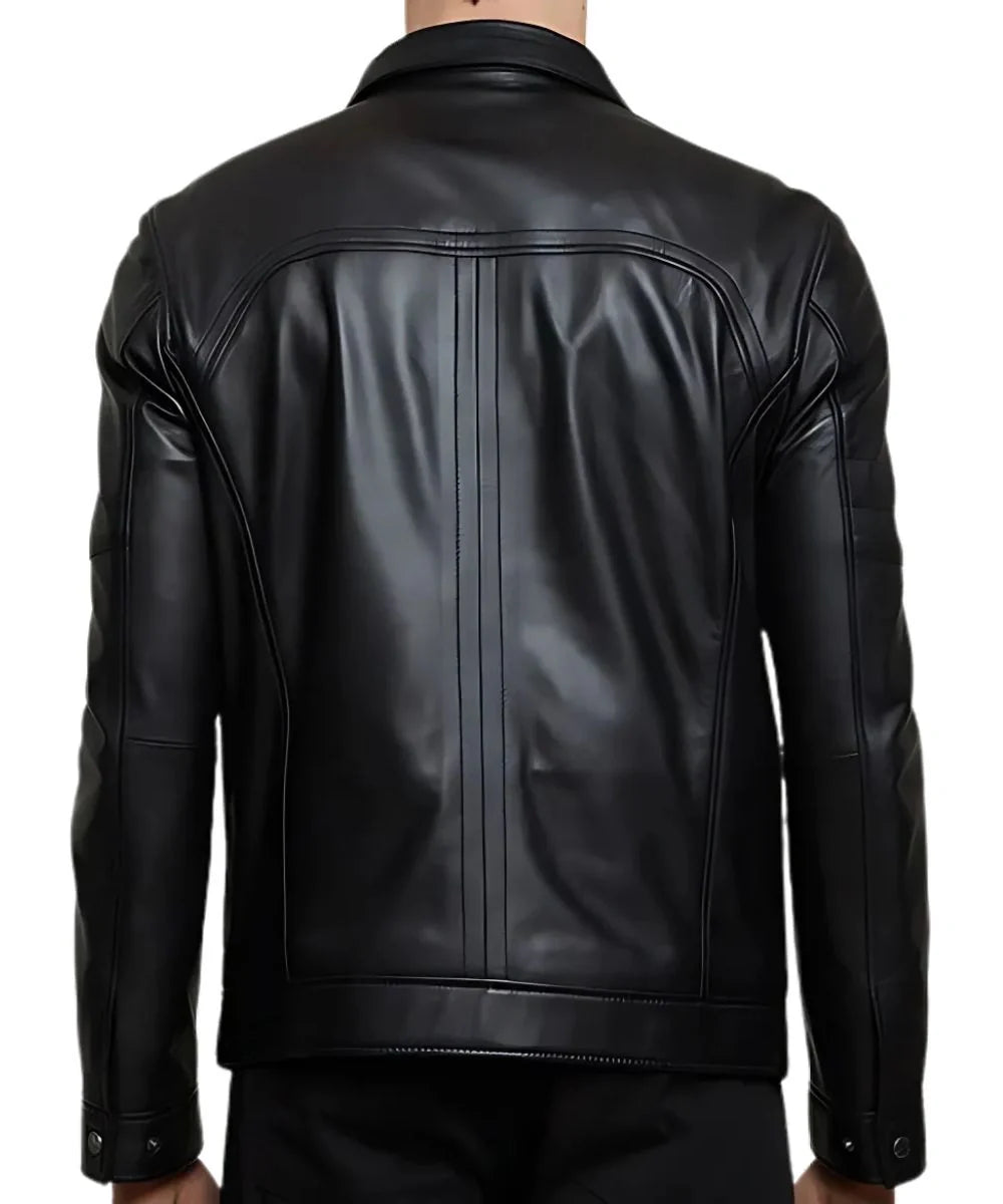 Mens Slim Fit Leather Motorcycle Jacket Black
