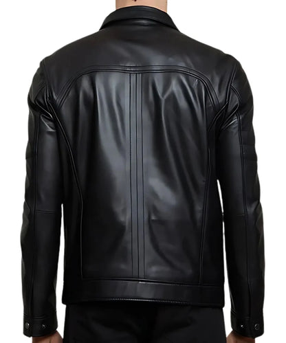 Mens Slim Fit Leather Motorcycle Jacket Black
