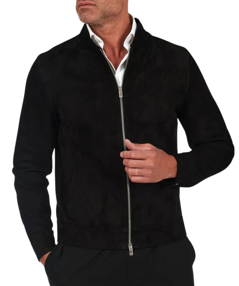 Mens Suede Bomber Jacket Black