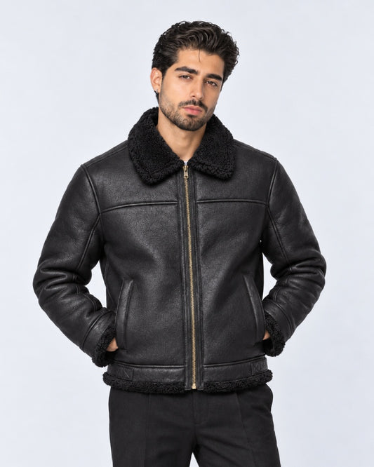 Mens Shearling Leather Bomber Jacket