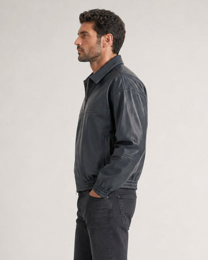 MesnMidnightBlueLeatherBlousonBomberJacket