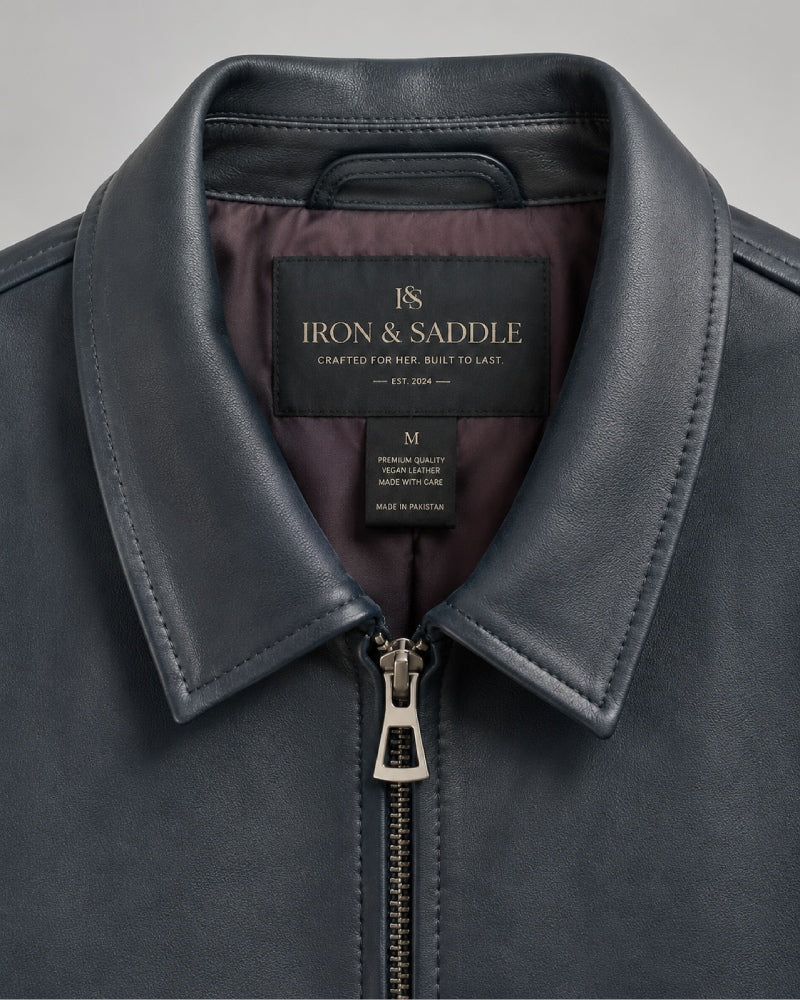 MidnightBlueLeatherBlousonBomberJacket