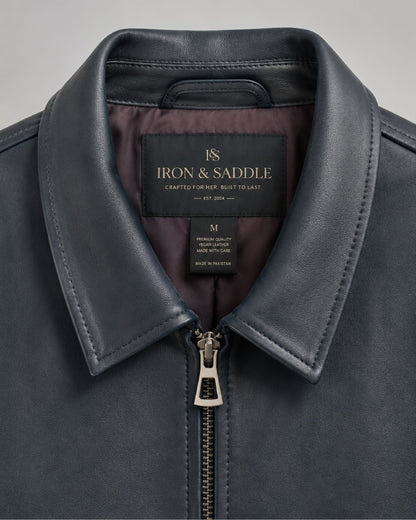 MidnightBlueLeatherBlousonBomberJacket