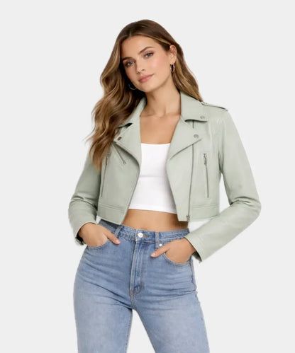 MintGreenCroppedLeatherJacket
